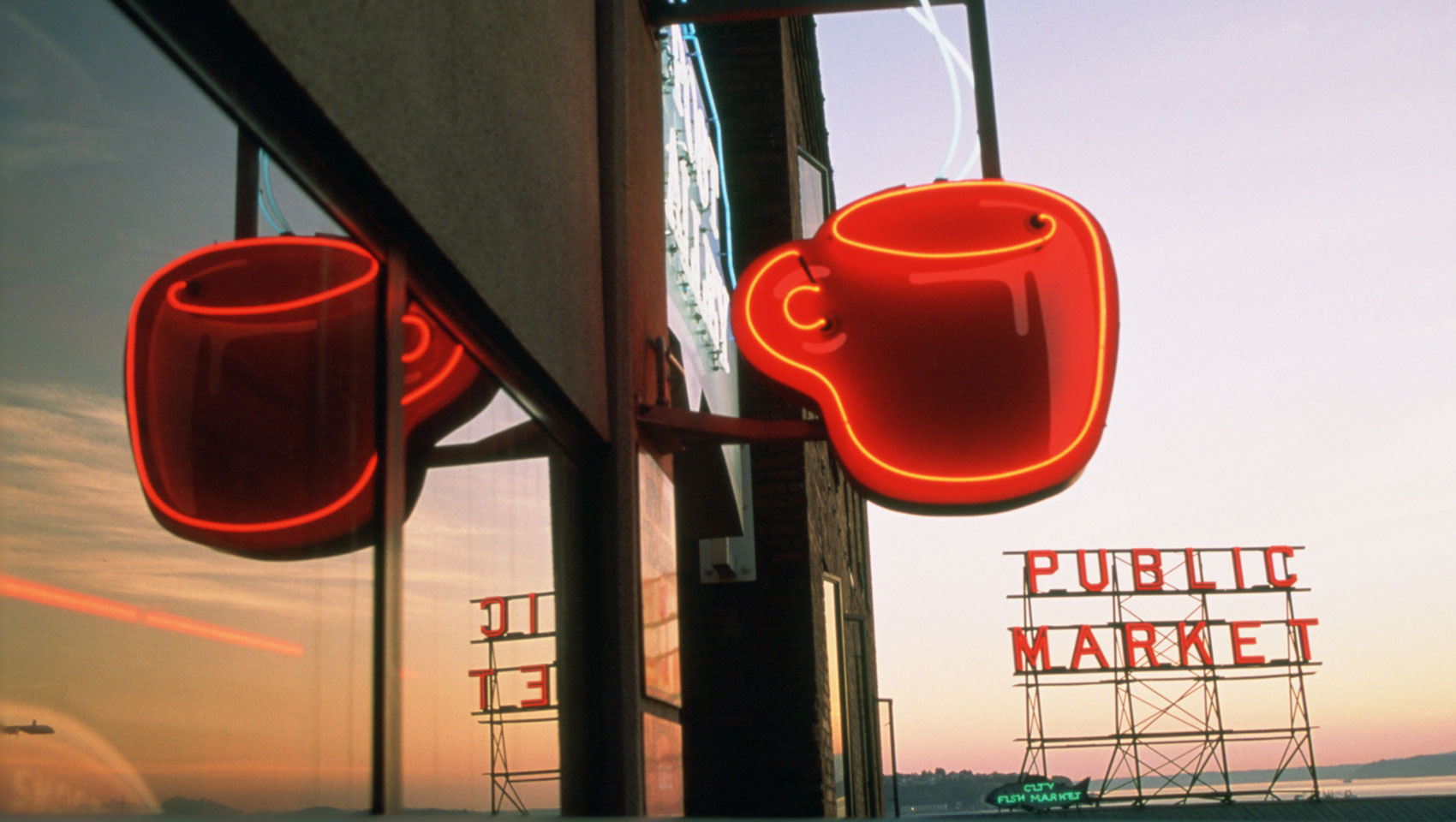 pike place market at sunset