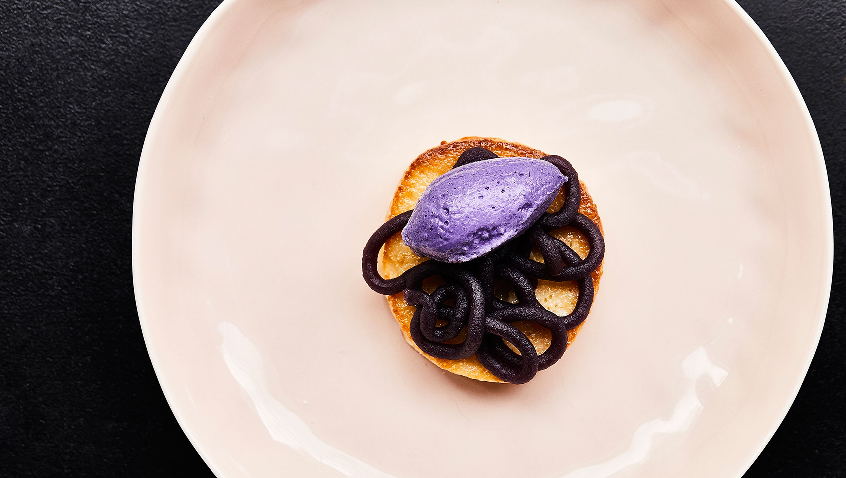 Ube ice cream on halaya toast with milk crunch