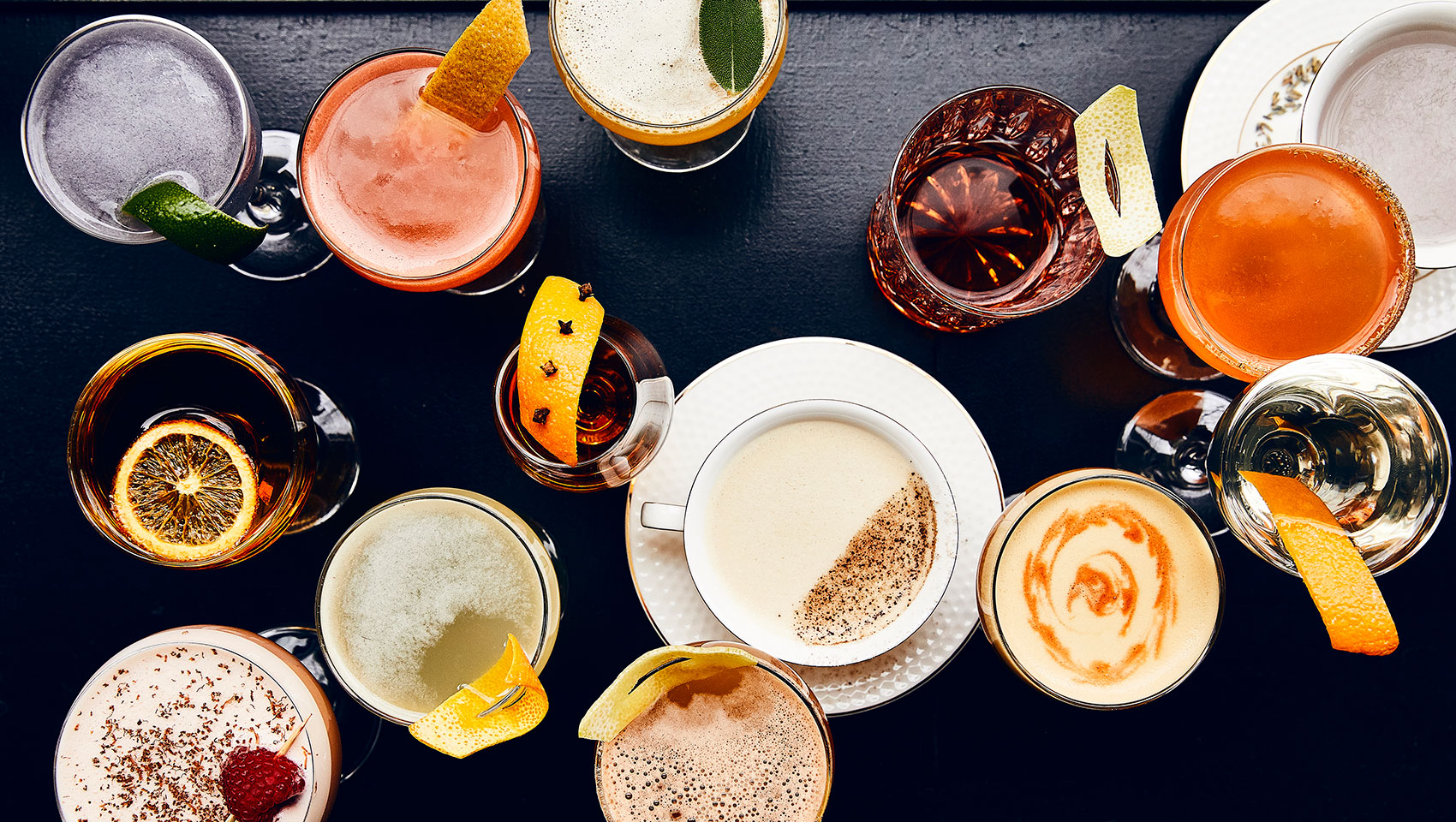 a group of drinks on a table